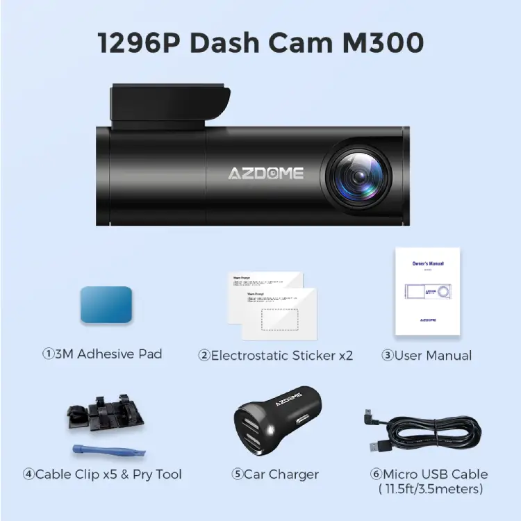 Azdome 300 Dashcam in the box