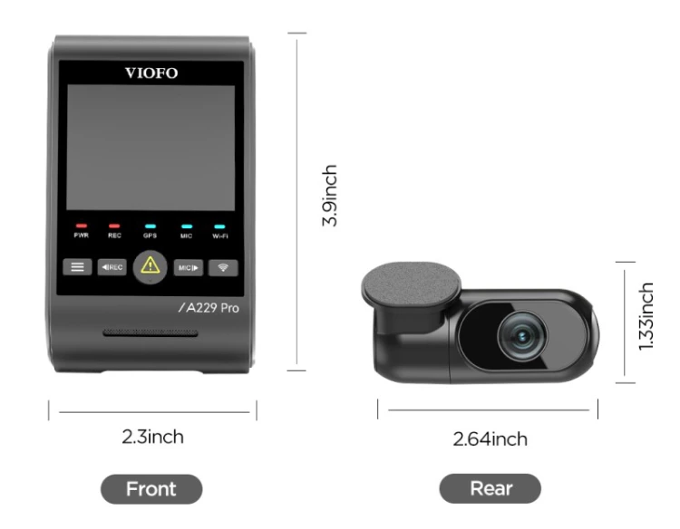 Viofo A229 PRO 2CH Product Size