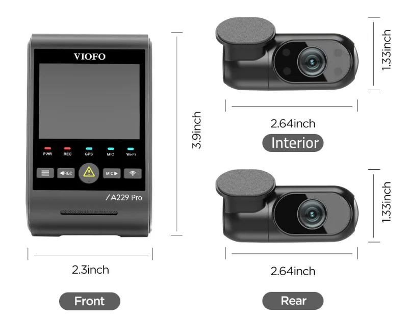 Viofo A229 PRO 3CH Product Size