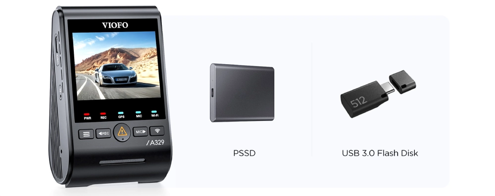 Viofo A329 2CH Supports Multiple External Storage