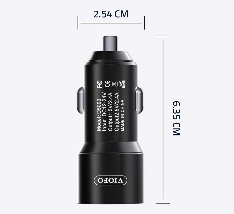 Dimensions diagram of the VIOFO D5000 car charger adapter