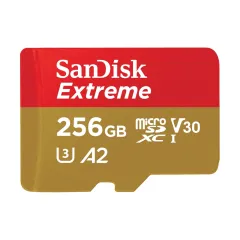 بطاقة ذاكرة سانديسك اكستريم 256 جيجا بايت microSDXC فائقة السرعة لتصوير 4K في الداش كام والكاميرات الرياضية.