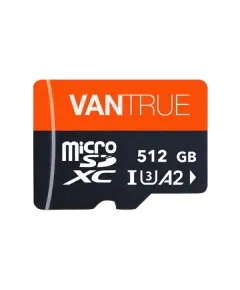 Vantrue 512GB high-endurance microSDXC memory card for professional dash cams, 4K UHD support and extreme temperature resistance.