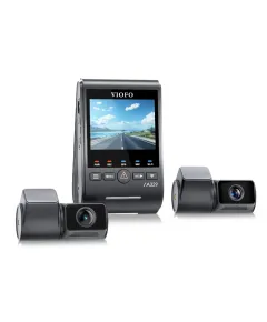VIOFO A329T 3CH triple dash cam system featuring a 4K front camera, 2K rear camera, and unique 2K telephoto lens