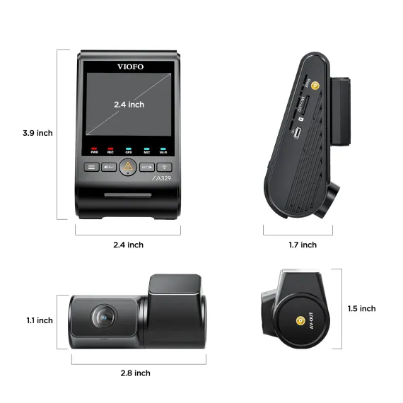 A329 2CH Front & Rear Cameras size and dimensions A329 2CH Front & Rear Cameras size and dimensions