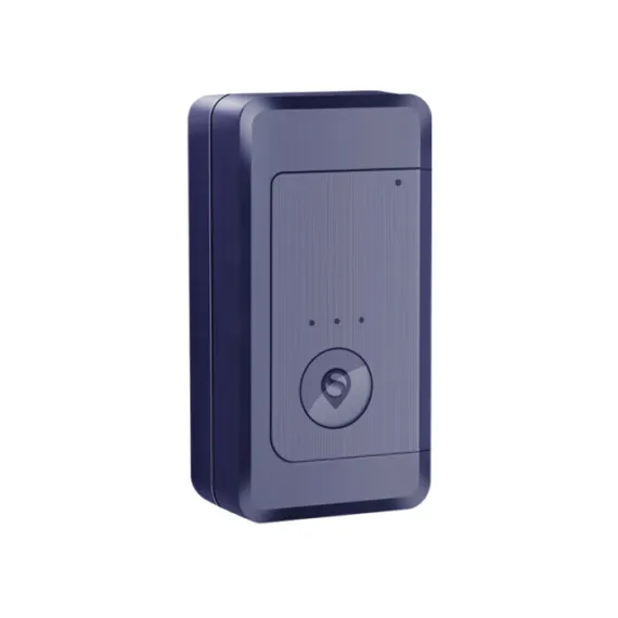compact 4G magnetic GPS tracker with remote audio monitoring, speed alerts, and SOS function for car and asset security.