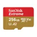 SanDisk Extreme 256GB microSDXC UHS-I memory card for high-speed 4K UHD dash cam recording and drone footage.